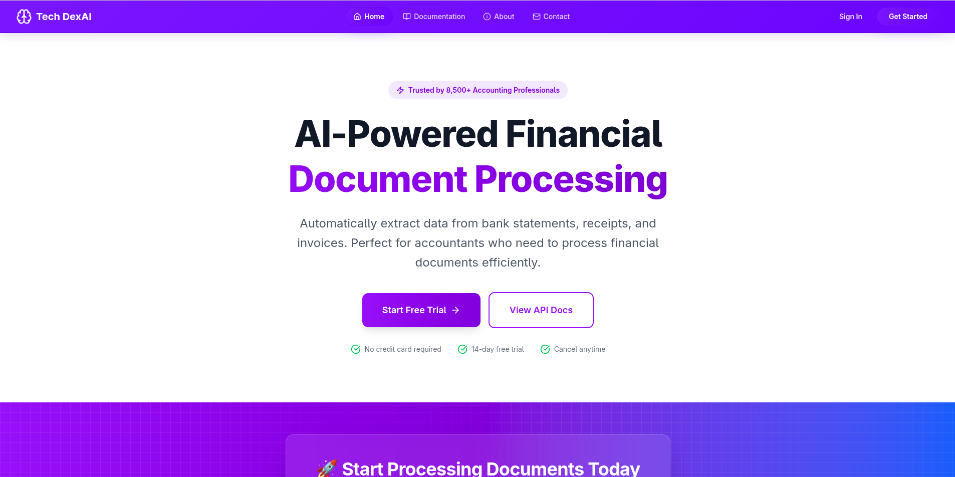 TechDexAI — AI-powered financial document processing platform